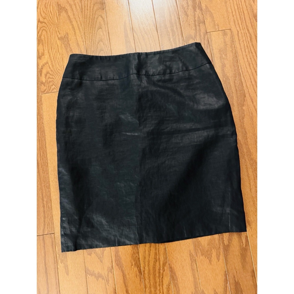 Anne Klein Pencil 100% Linen Skirt Sz 10 Office Siren Chic Work Career Black‎